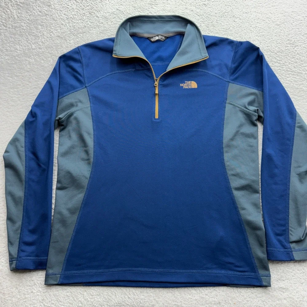 The North Face Mens Quarter Zip Fleece Pullover Blue Colorblock Size Medium‎